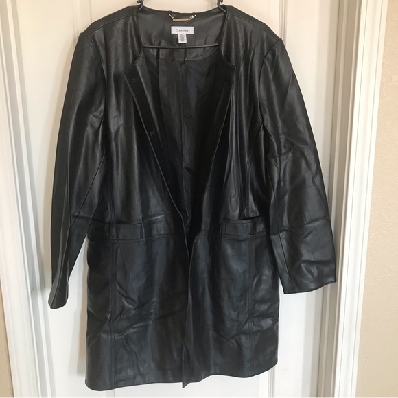 Calvin Klein Black Faux Leather long jacket - Picture 3 of 11